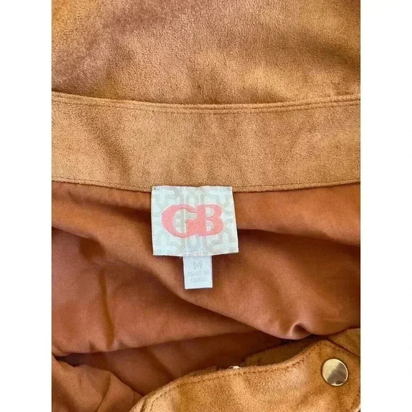 Gianni Bini Faux Suede Camel Tan Zip Snap Flat Front Mini Skirt Size Medium Fall - Picture 3 of 7
